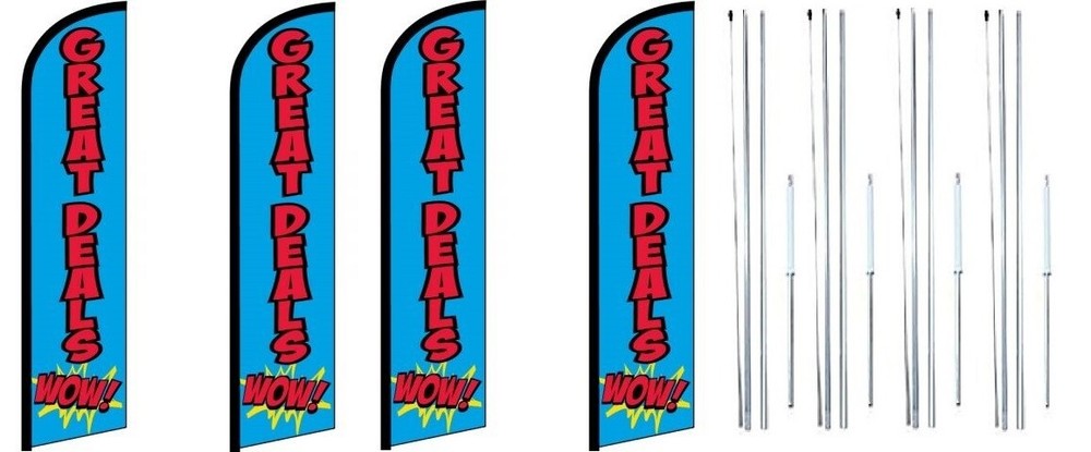 Great Deals Wow! Windless Flag With Complete Hybrid Pole set- 4 pack