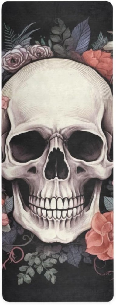 Skull Print Yoga Mat 71x26 Inches Non-Slip 1mm Thick for Women and Men