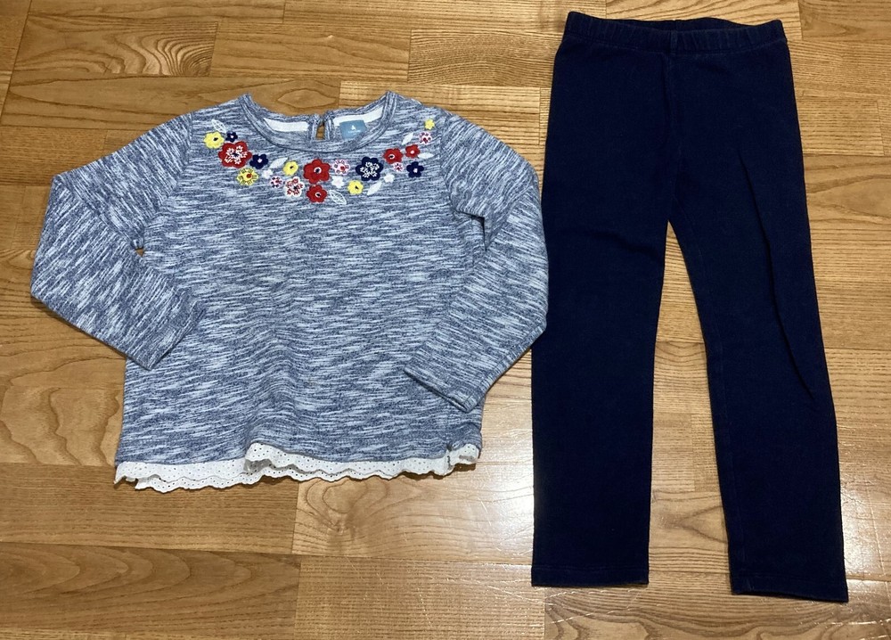 Girl's Gap Outfit Size 4 - Blue Heathered Sweatshirt w/Navy Leggings EUC