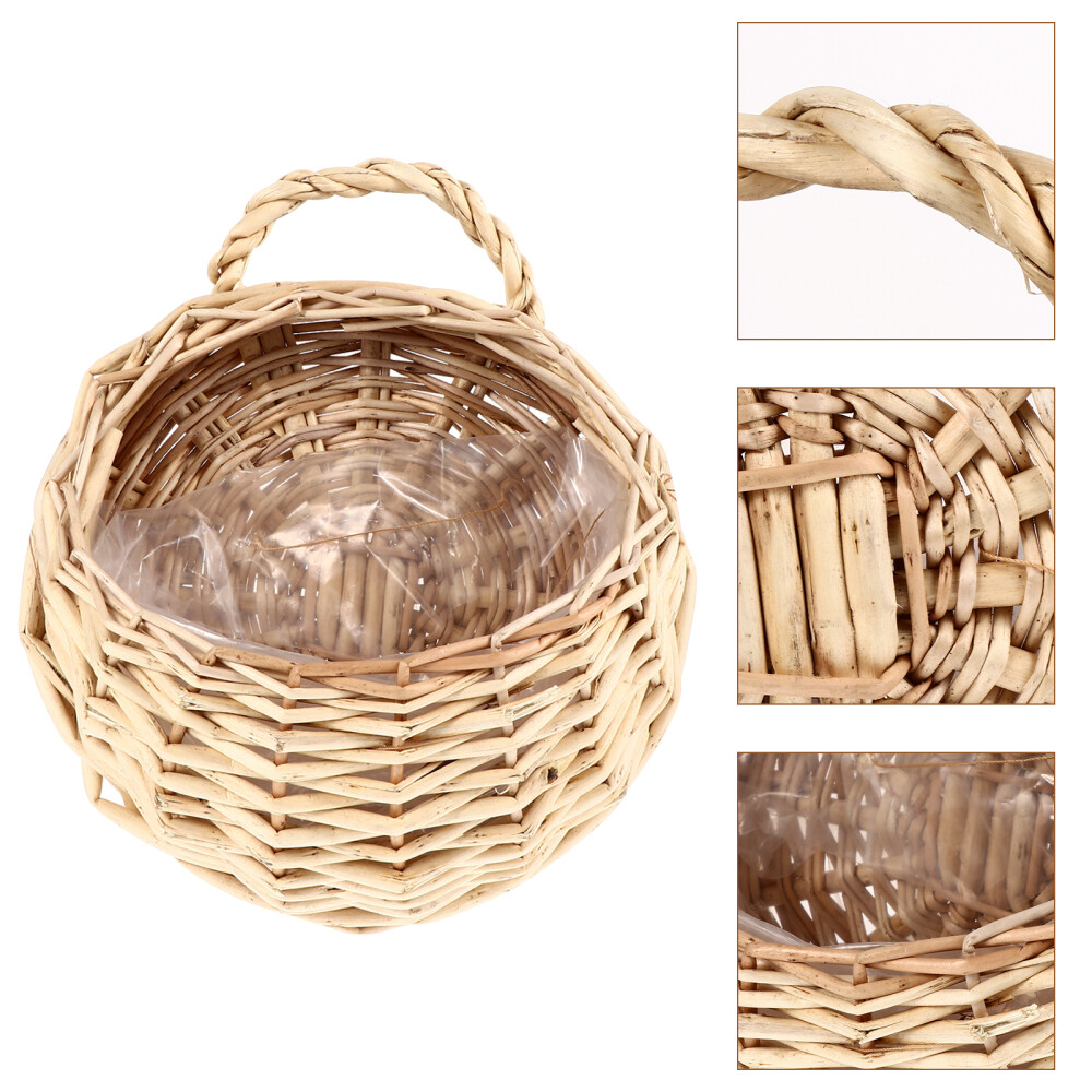 Round Hanging Wicker Planter Small Rattan Basket Flower Outdoor