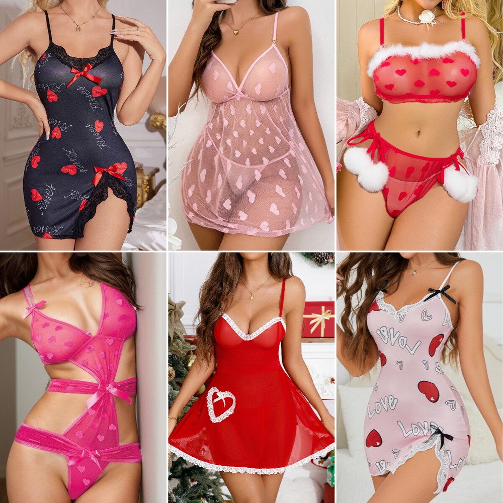 Valentines Womens Sexy Lace Babydoll Teddy Chemise Lingerie Sleepwear