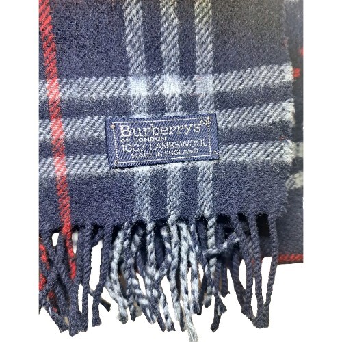 Burberry Scarf Classic Nova Check Lambswool in Blue and Red Color Unisex