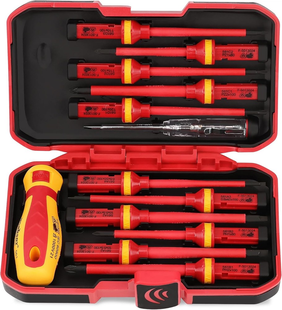 1000V Insulated 13-Piece Electrician Screwdriver Set 9x5.5x2 Red