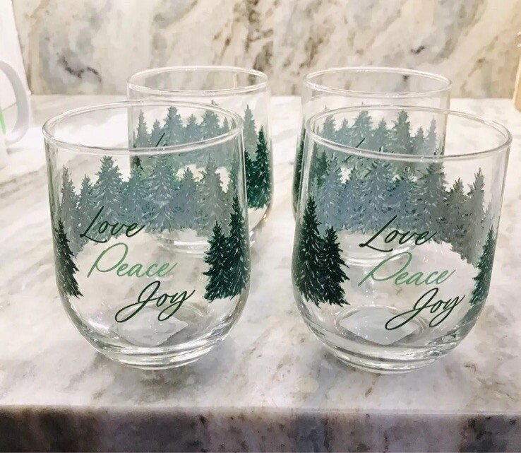 Greenbrier Holiday Winter Pine Trees Old-Fashioned Set Of 4 Glasses 4 Inch.