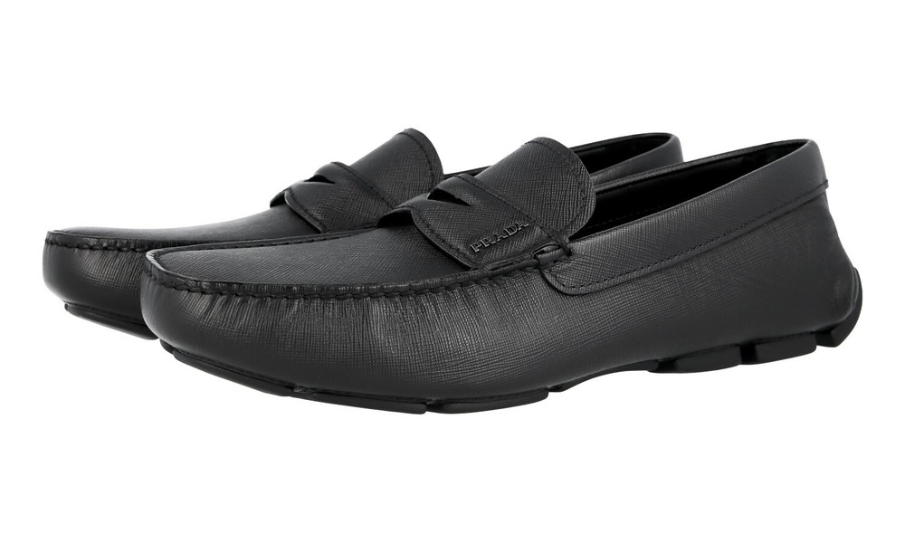 PRADA Saffiano Leather CROC Driving Loafer Shoes 2DD151 Black - US 11.5 EU 44 5