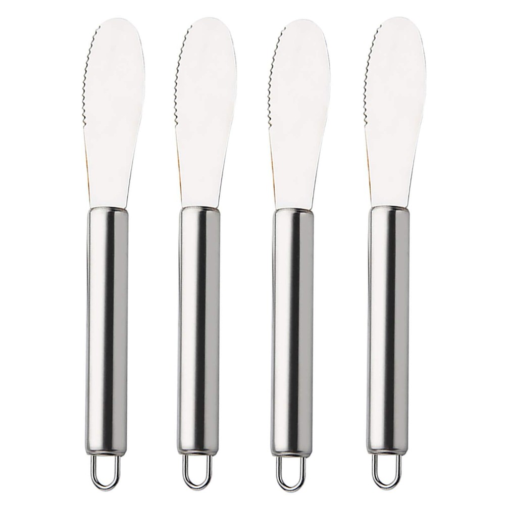 Wide Butter Spreader Knife Set 4-Piece Stainless Steel Cheese Knife Serrated ...