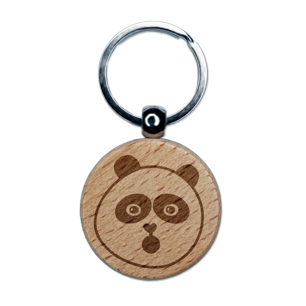 Surprised Panda Face Shocked Engraved Wood Round Keychain Tag Charm