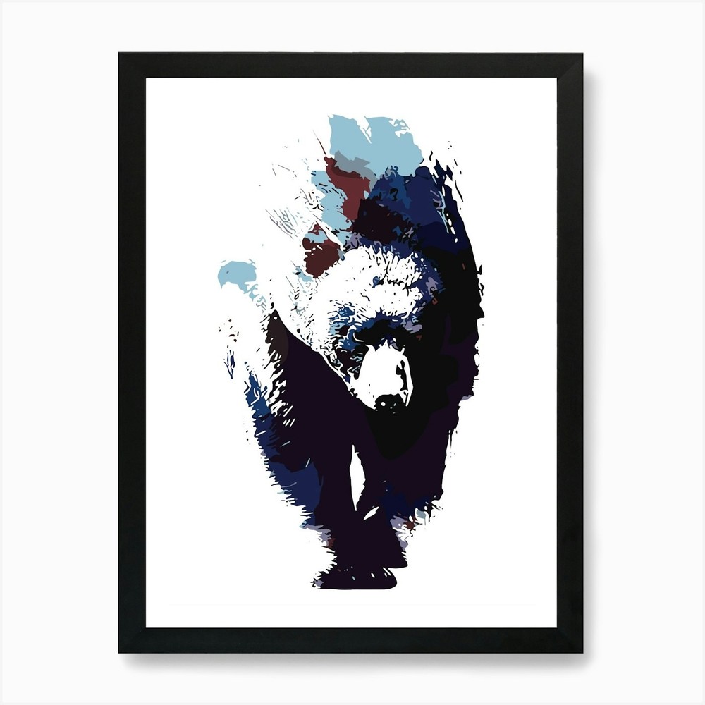 Abstract Grizzly Bear Art Framed Canvas Print in Bold Colors  