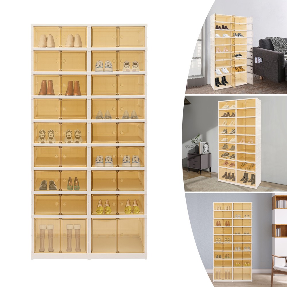 9-Tier Foldable Shoe Rack, Plastic Shoe Shelf, Collapsible Shoes Storage Box