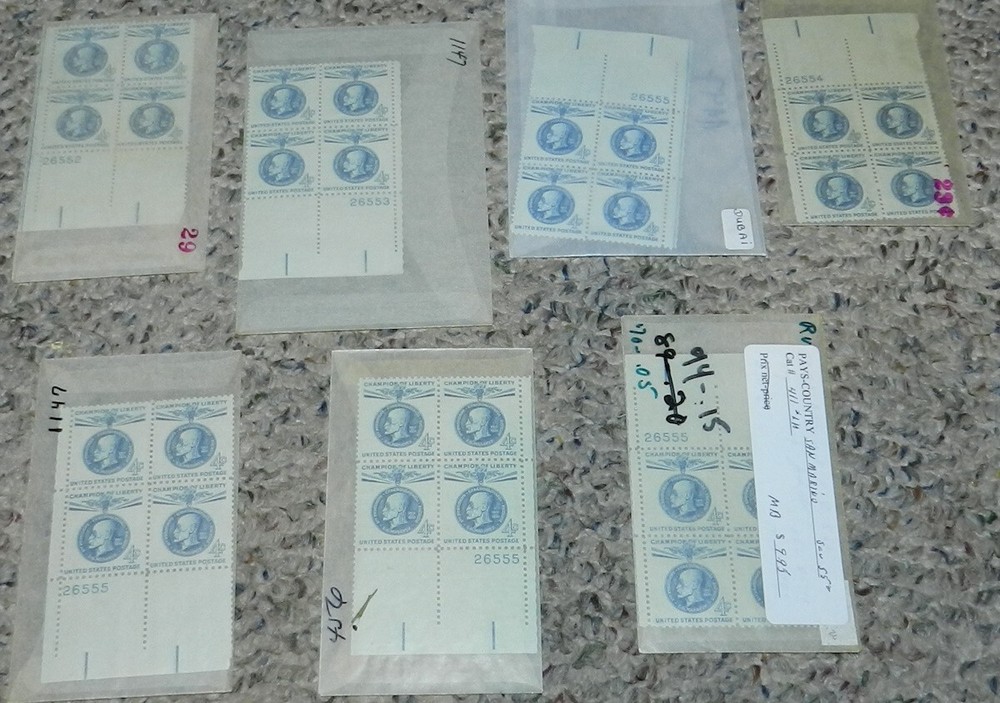 Unused Stamp lot of 7 Scott #1147 T G Masaryk 4 cent Plate Blocks