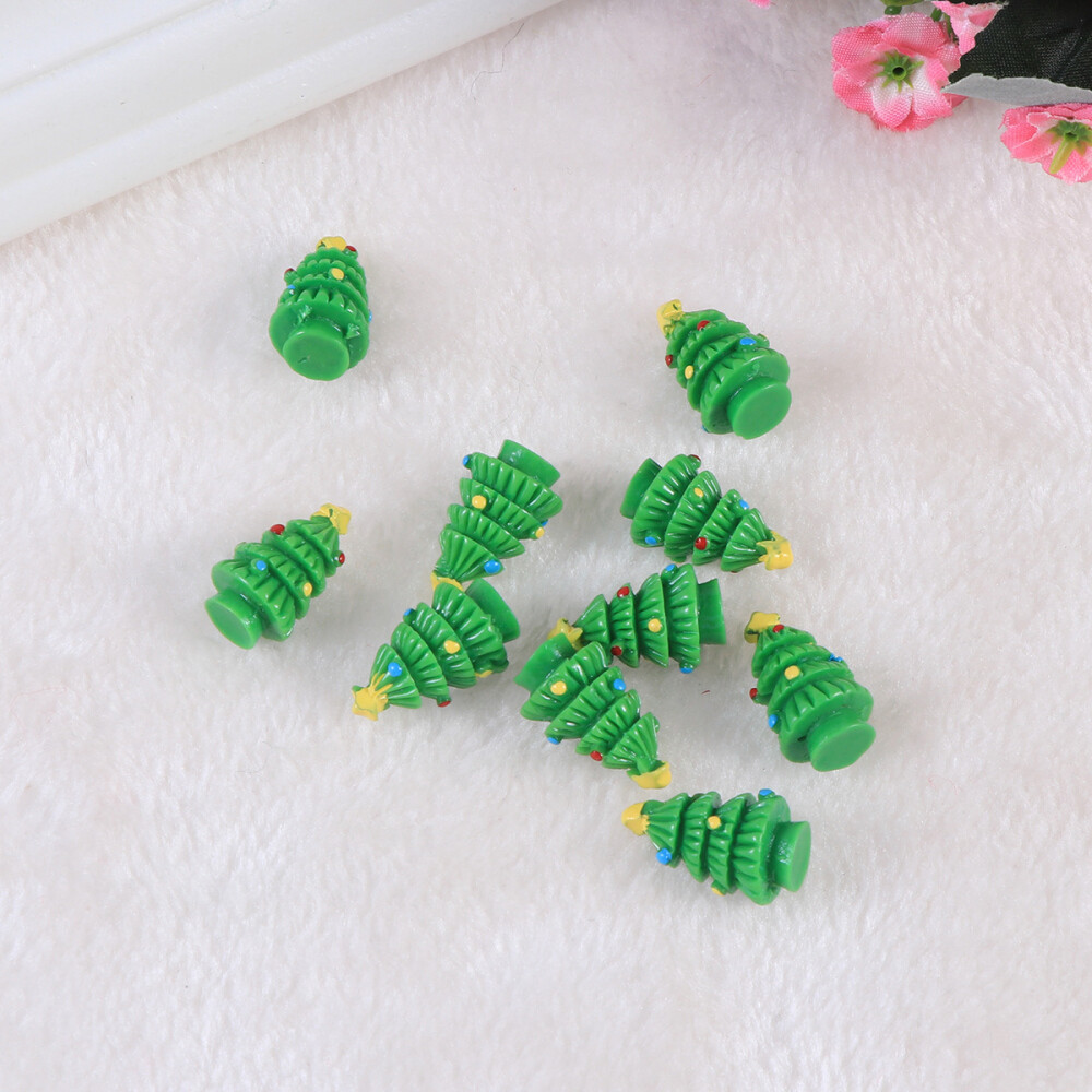10pcs Miniature Decorations Resin Christmas Tree Ornaments for Crafts Garden