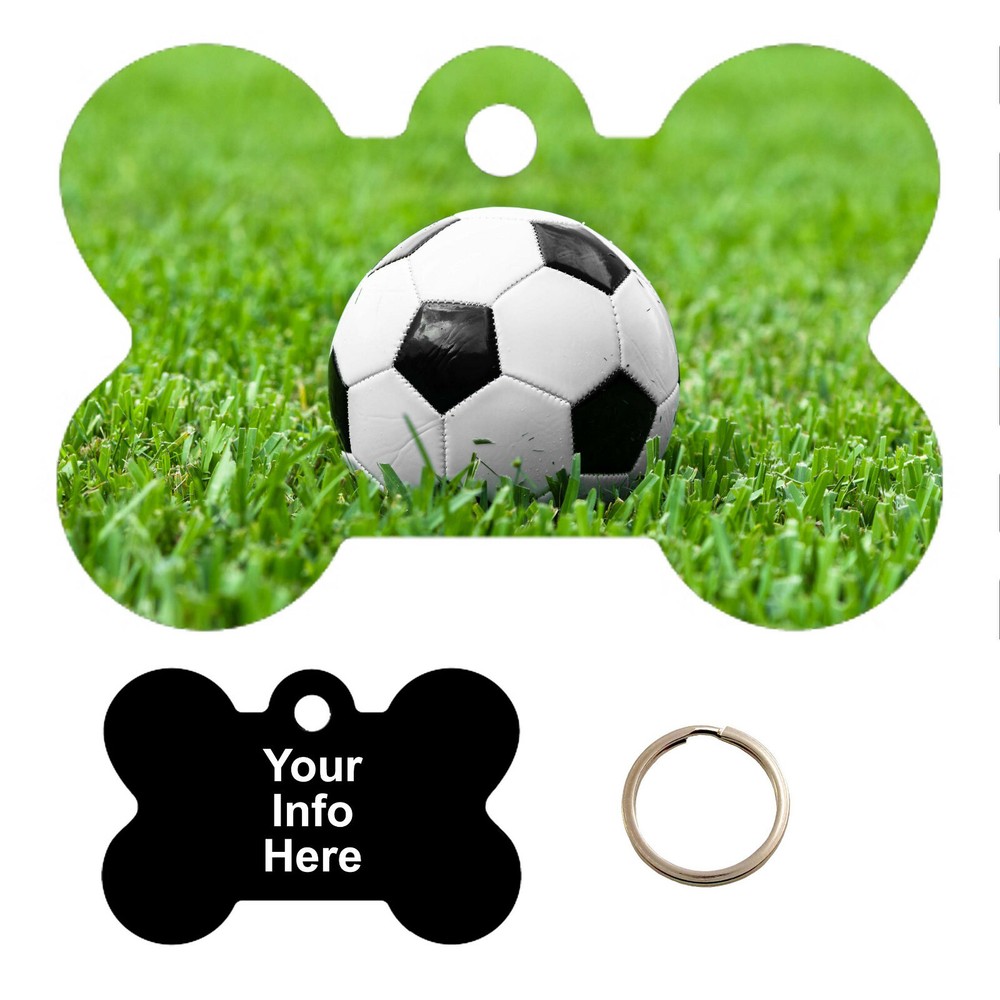 Custom Engraved Pet Tag - Real Soccer Ball - PET TAG BONE SHAPE - Tag-Z