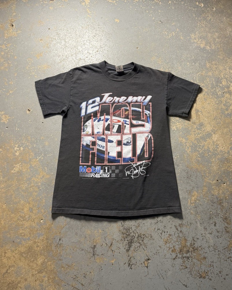 Vintage 1998 NASCAR Jeremy Mayfield Mobil Racing Black Graphic Shirt-Size Medium