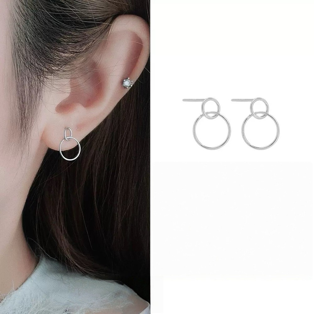 S925 Sterling Silver Stud Minimalist Geometric Circle Design Earrings for Women
