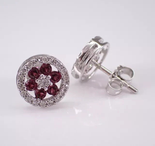 2Ct Round Cut Simulated Red Garnet Womens Christmas Stud 14K White Gold Plated