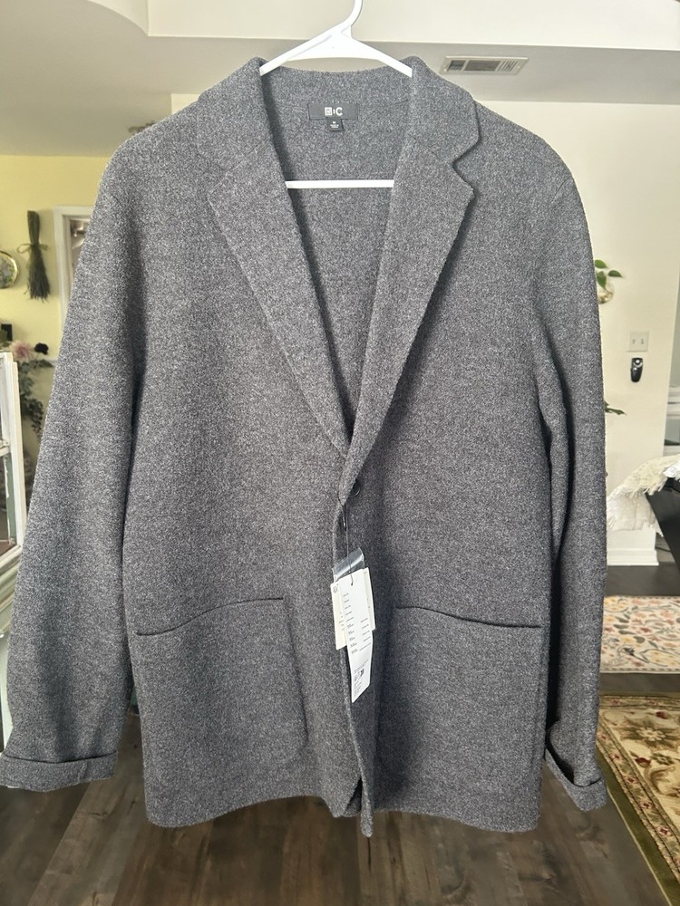 UNIQLO:C Wool Blend Knitted Casual Blazer Dark Gray Regular Fit Size M