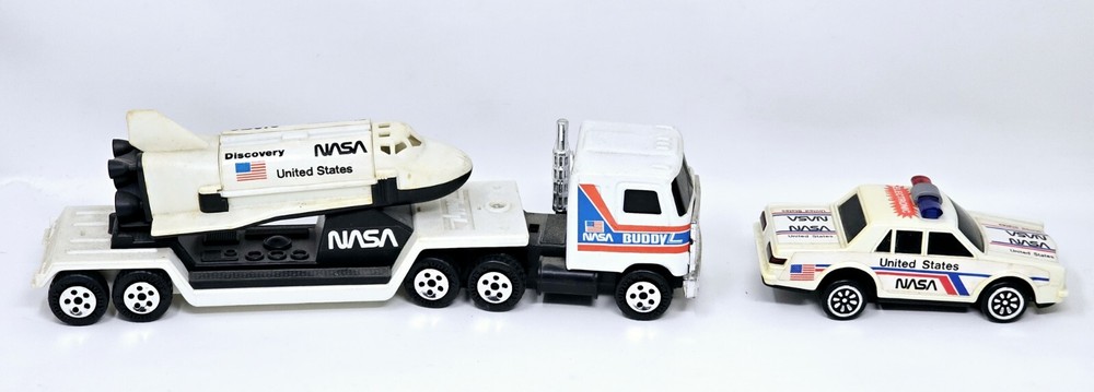 NASA Space Shuttle Buddy L Mack Truck & Trailer Police Car Toy 70's 80's VTG
