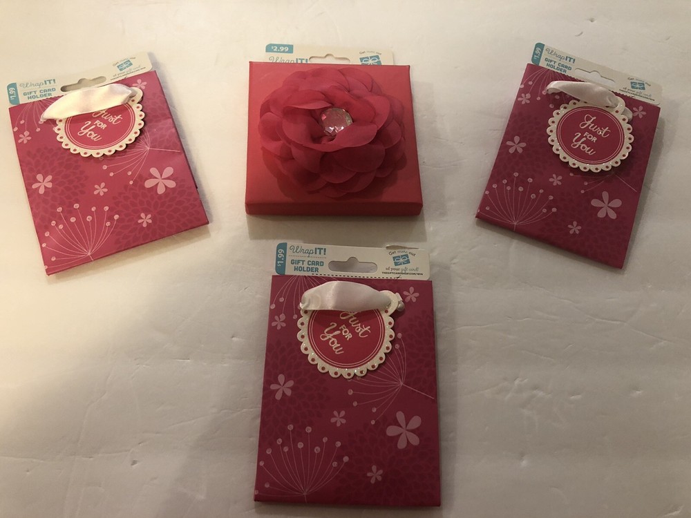 Gift Card Gift Bags With Tissue 3 Cards And Pink Gift Box With Flower NEW-image