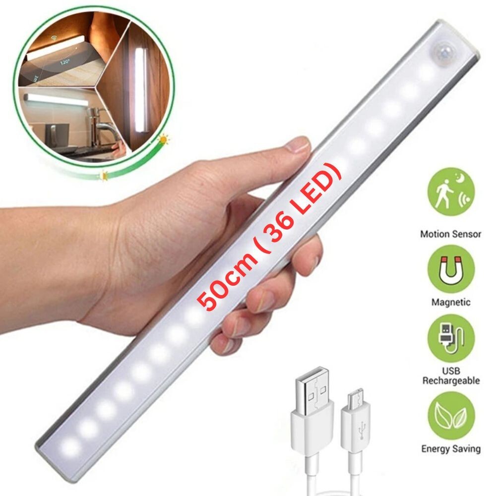 50cm LED Motion Sensor Lamp USB Rechargeable Cabinet Closet Light Strip Kitchen