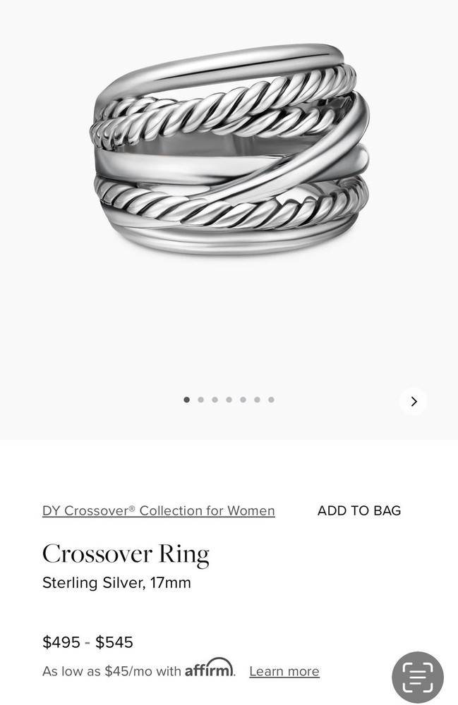 David Yurman  Crossover  Ring , 17 mm , Size 6 , Sterling Silver