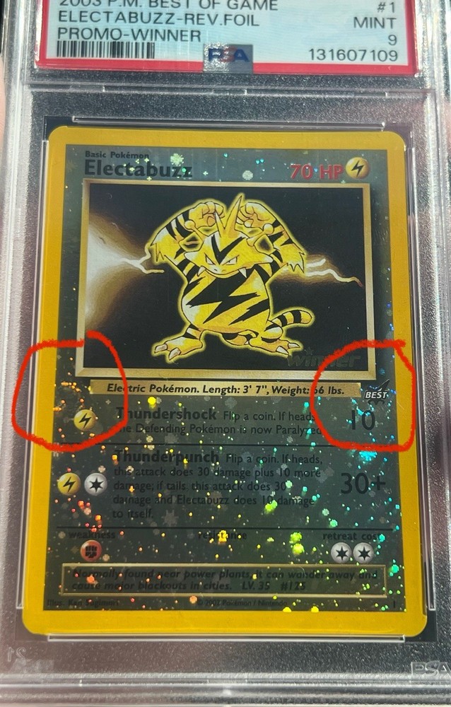 Electabuzz #1 Best Of Game Promo Reverse Holo PSA 9 WOTC WINNER NEW CERT 2 SWIRL