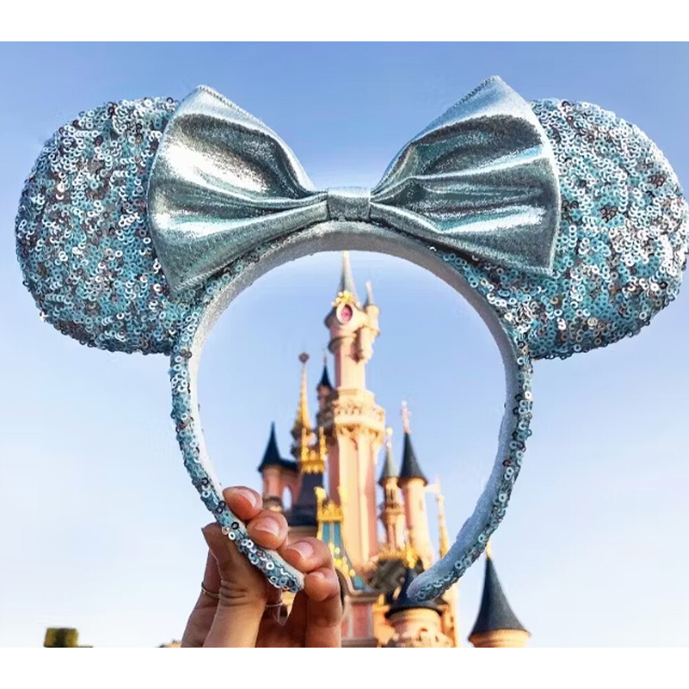 Disney Frozen Arendelle Aqua Blue Sequin Bow Minnie Ears Headband