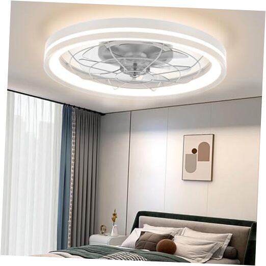 Modern Flush Mount Ceiling Fan with Light and 6 Speed Settings  