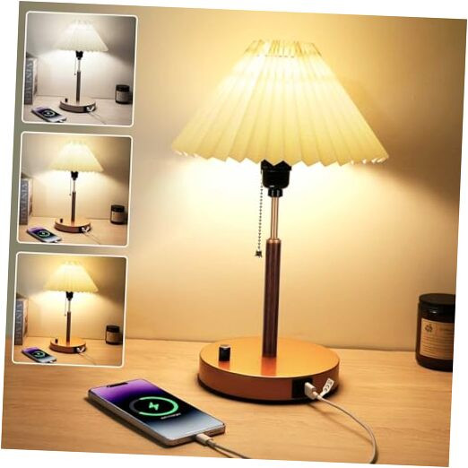 Stepless Dimmable Bedside Lamp with USB-C Charging Ports for Nightstands