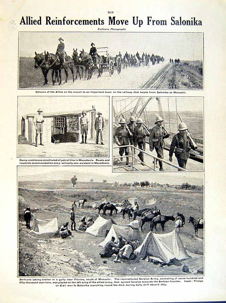 Old Vintage Print 1919 World War Villagers Balkans Permits Serbians Camp 20th