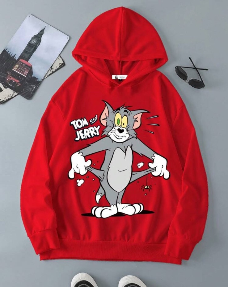 TOM & JERRY x SHEIN Men’s Red Cartoon Print Hoodie for Casual Style
