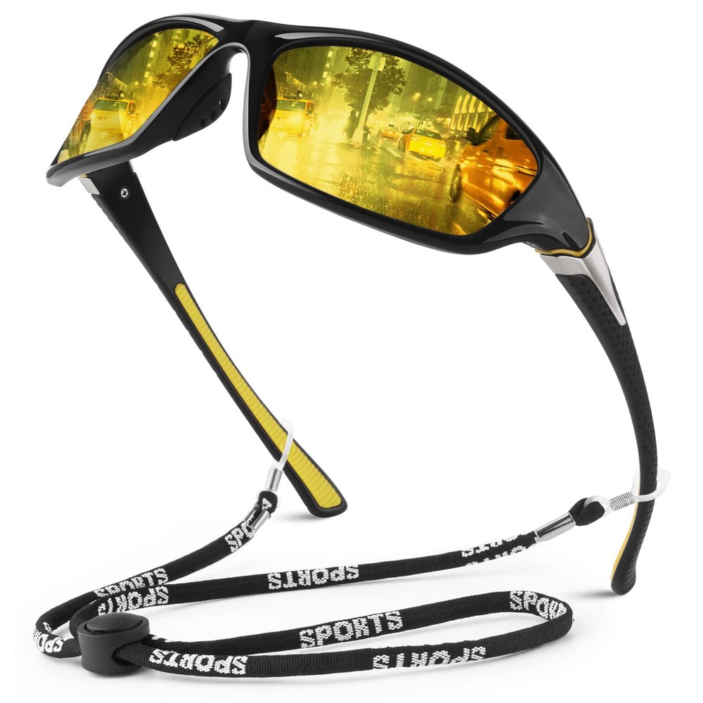 Night Vision Driving Glasses for Men Women,Sports Style Wrap Around Anti Glar...