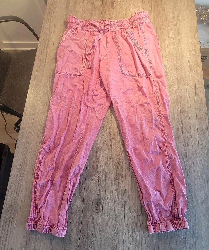 ANTHROPOLOGIE US women’s M Medium Pink Linen Viscose Utility Joggers Pants