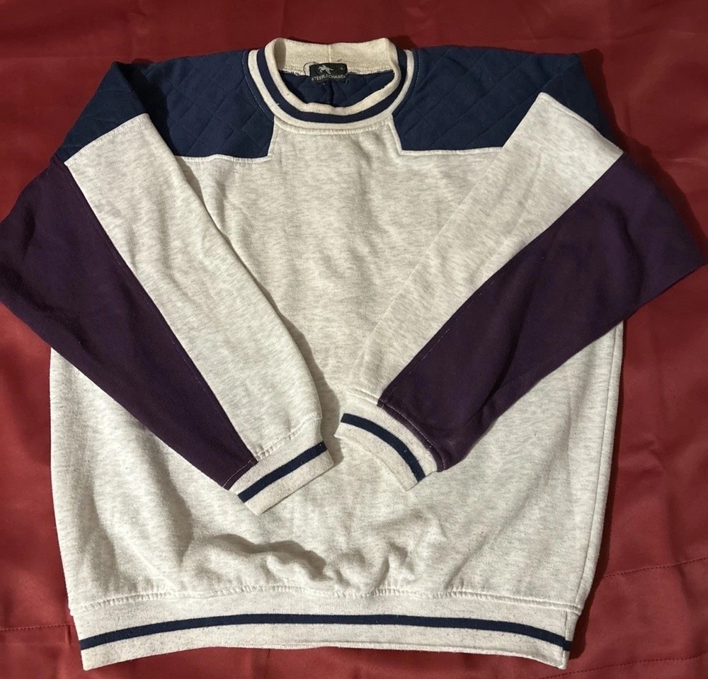Vintage Steeplechase Color Block Crewneck Sweatshirt Adult Size L