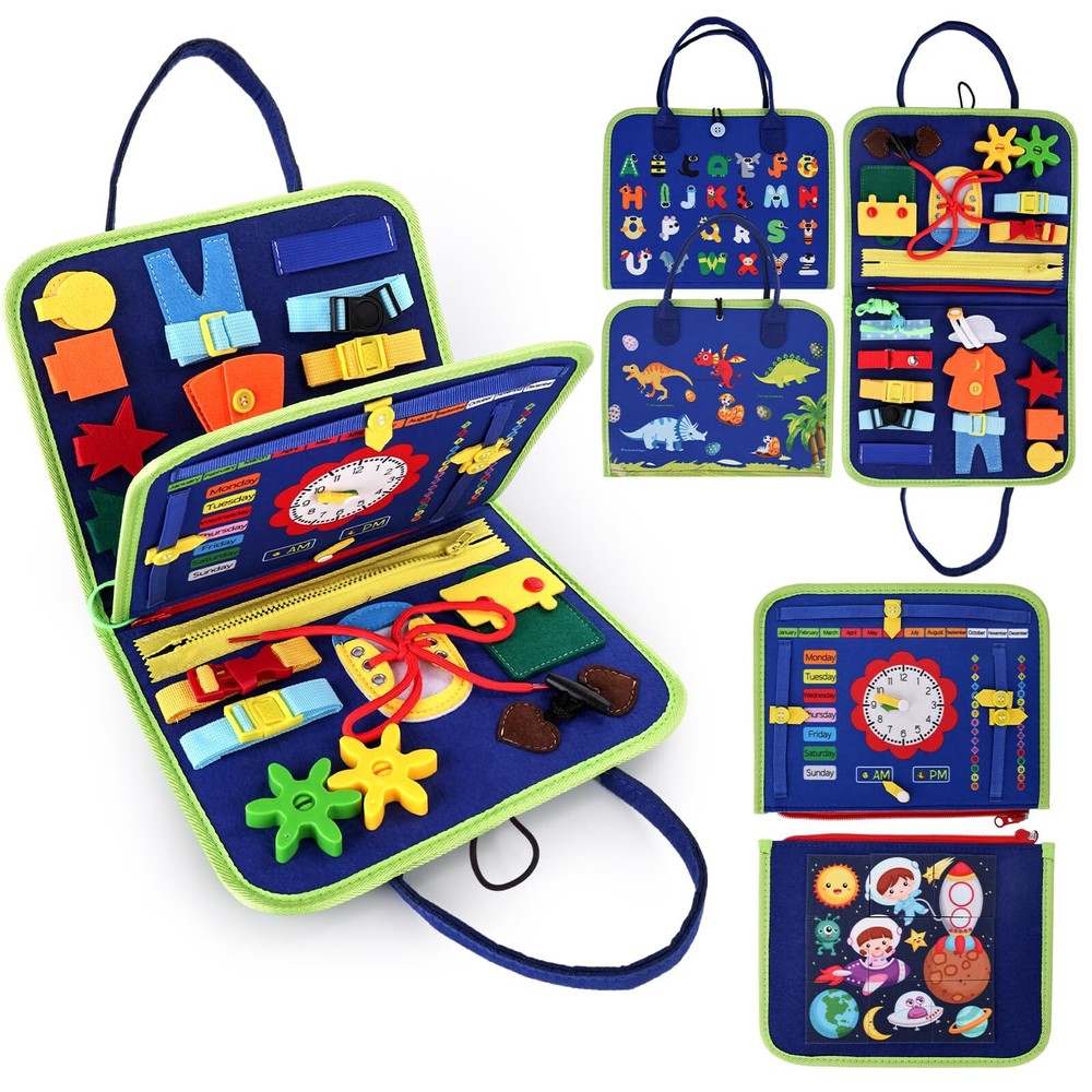 LovesTown Busy Board Montessori Toy for Toddler Dinosaur Sensory Board Educat...