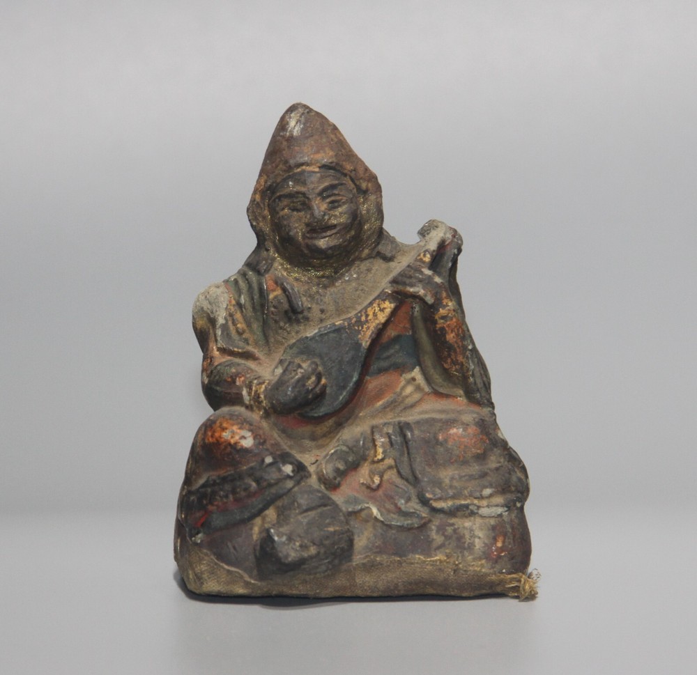 Tibet 1800s Old Antique Buddhist Painted Clay Tsa Tsa Buddha Statue Dhrtarastra