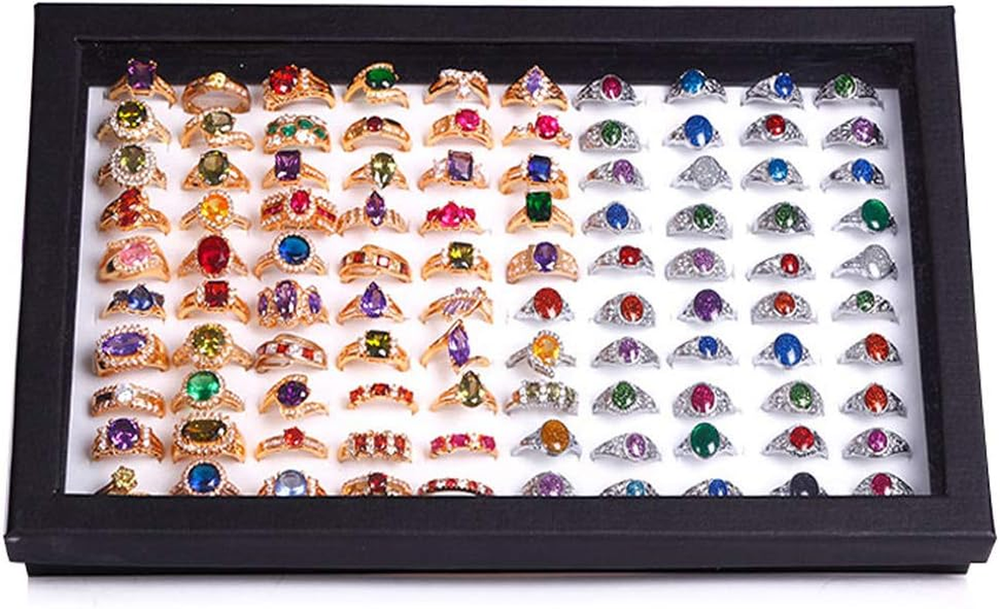 Jewelry Rings Display Tray Velvet 100 Slots Case Storage Box Durability Modern ✅