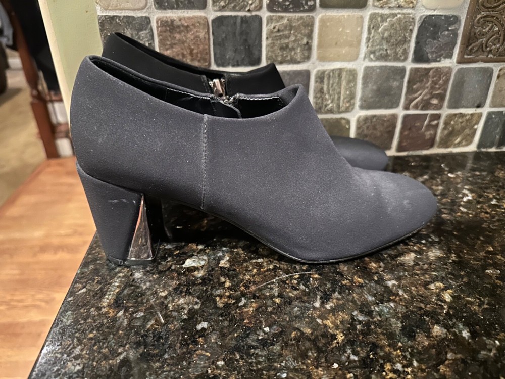 Donald J. Plinter Calla Mirror-Heel Ankle Bootie Heeled Boots  Stretch crepe 9.5