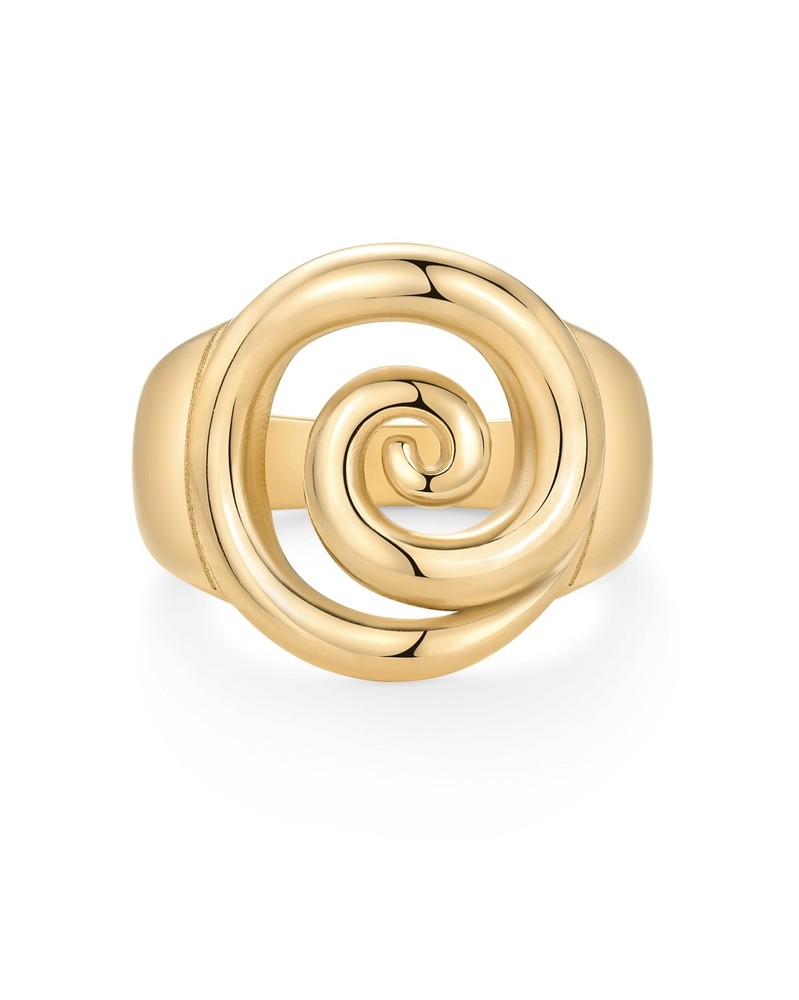 PAVOI 14K Yellow Gold Plated Chunky Swirl Rings for Women - Stainless Steel Stat