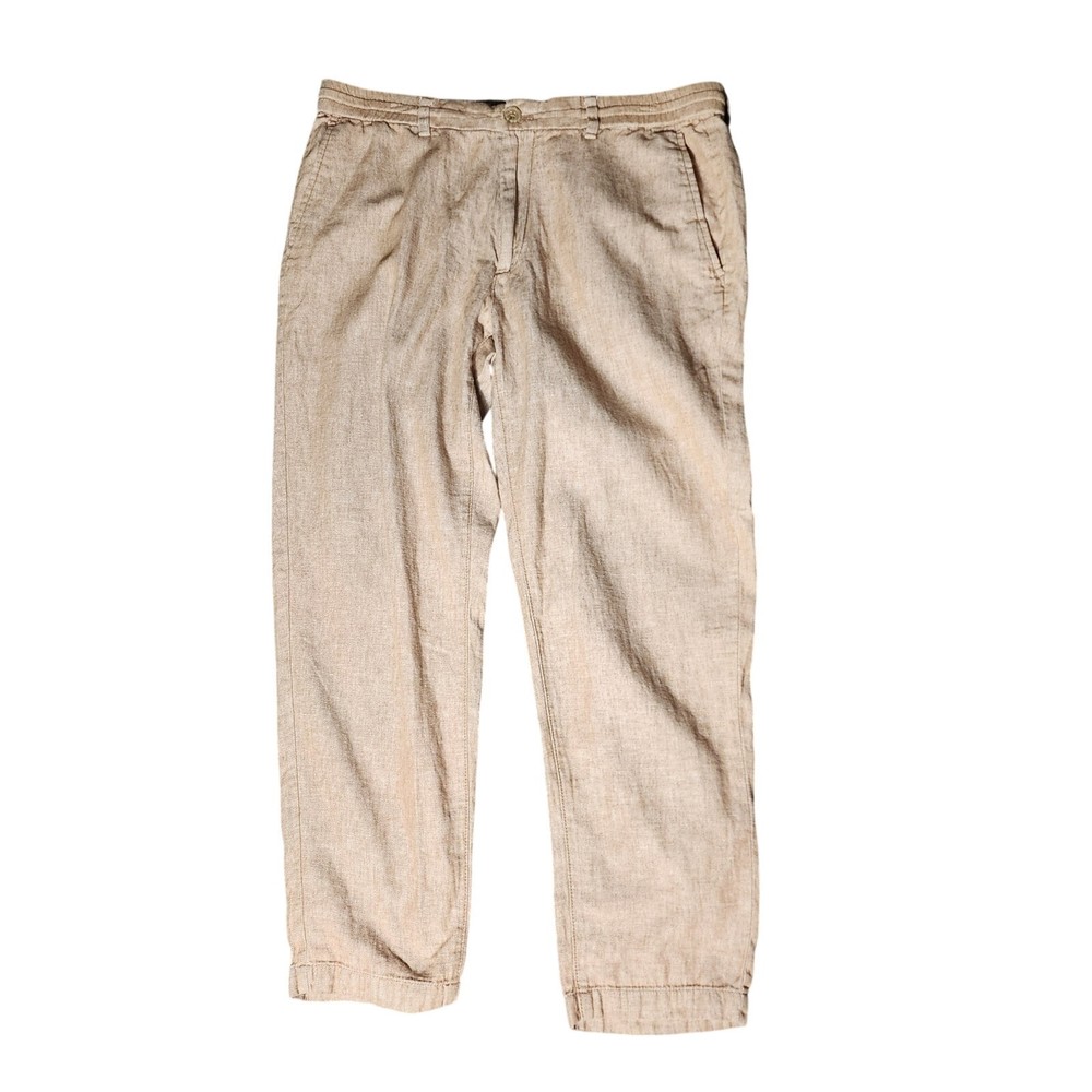 Banana Republic Mens Mason Athletic Tapered Linen Blend Tan Pants 36x28 Preppy