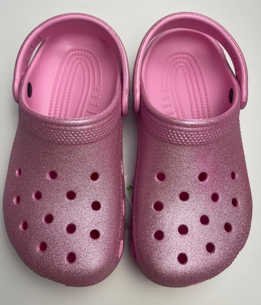 NWT Girls CROCS glitter light PINK clog shoe slip-on C12 C13 J1 J2 J3 J4 J5 $45