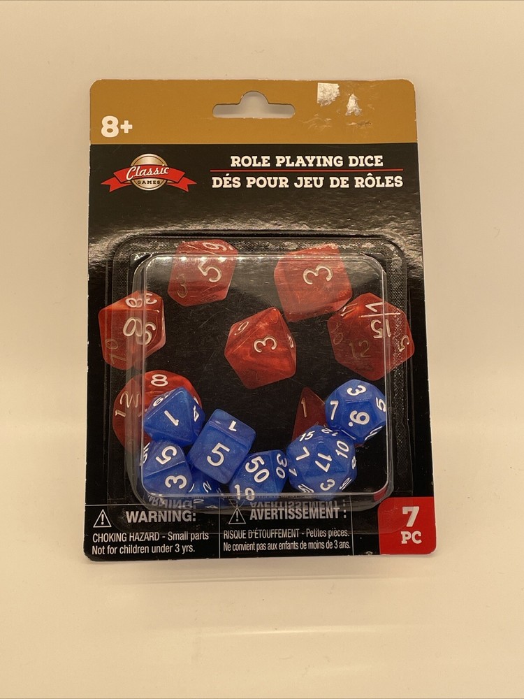 Role Playing Dice 7 Piece Dice Set Pearlescent Blue Classic Games Age 8+ New
