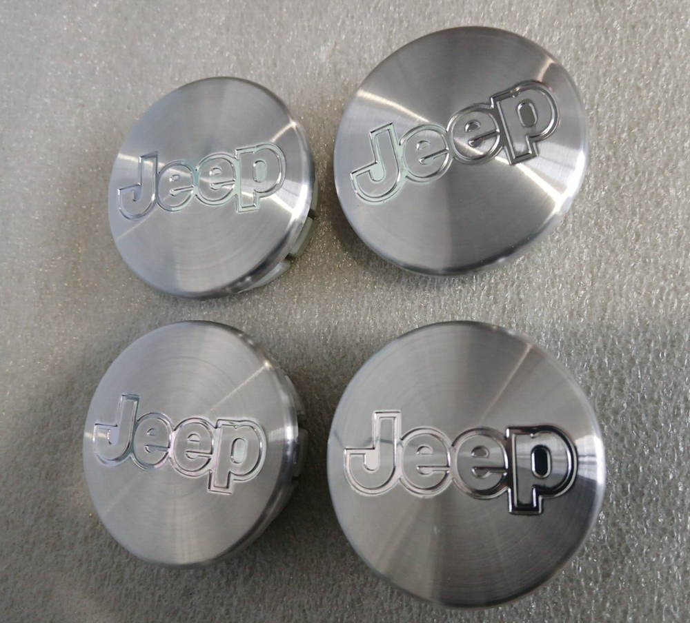 JEEP SET OF 4 BRUSHED SILVER 55mm/2.16in Wheel Center Caps LIBERTY GRAND CHEROKE