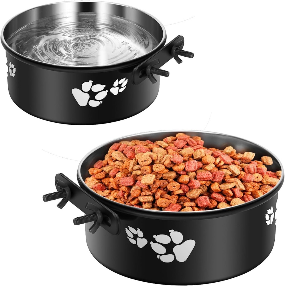 Hanging Stainless Steel Dog Kennel Bowls 2-Pack for Food & Water