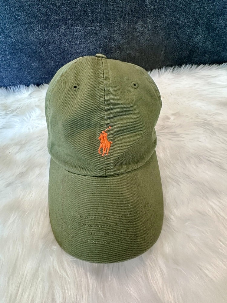 Polo Ralph Lauren Hat Adult One Size Green Adjustable Strap Back Orange Pony