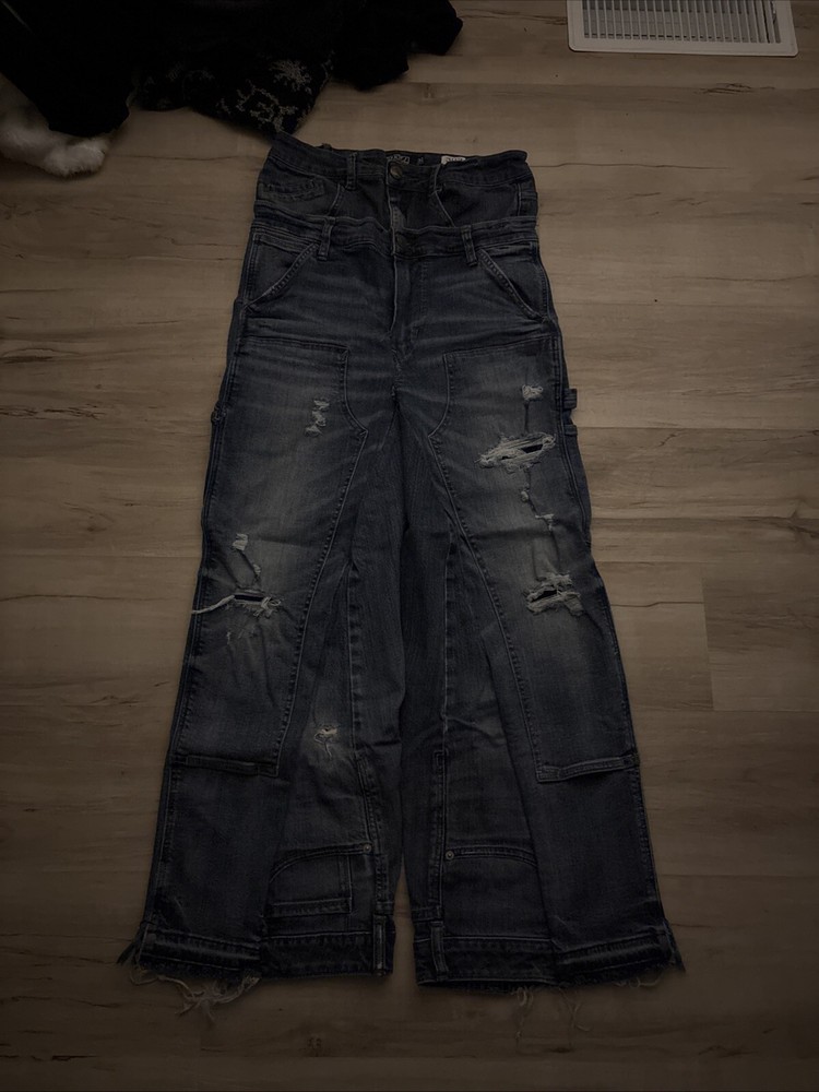 Unique Double Waisted Wide Leg Flare Jeans Custom One-of-a-Kind Design