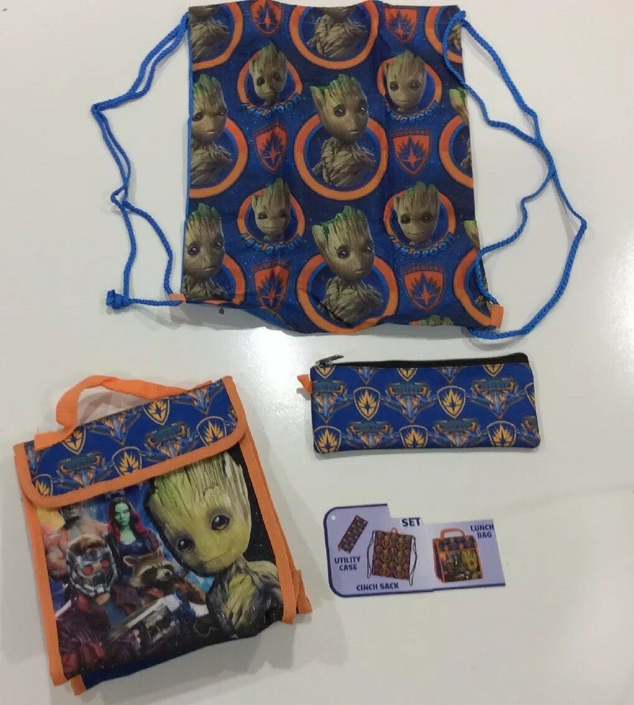 Back to School SET 3 Lunch Bag Cinch Sack. Marvel Guardians Of The Galaxy NEW-image