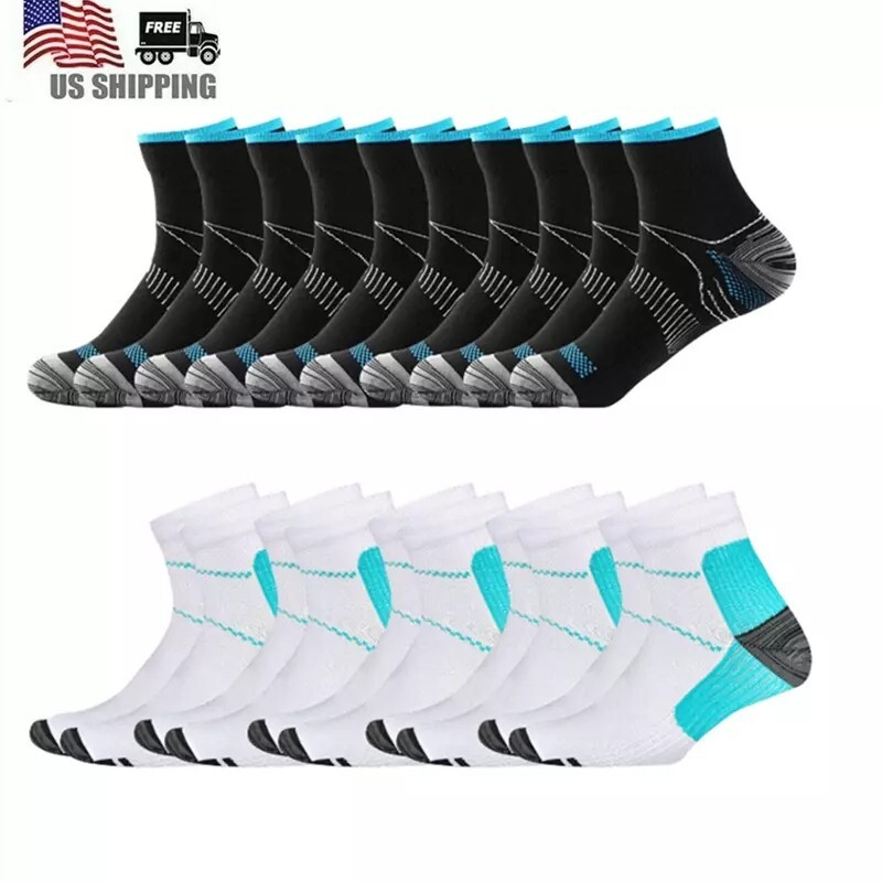 5 Pairs Compression Plantar Fasciitis Arch Ankle Running Support Women Men Socks