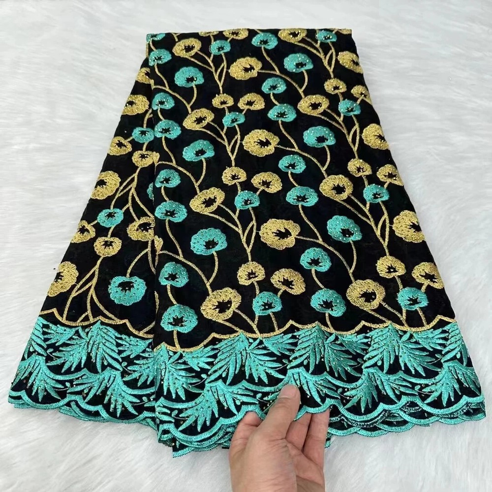 Premium African Water-Soluble Nigerian Embroidery Lace with Stone Accents