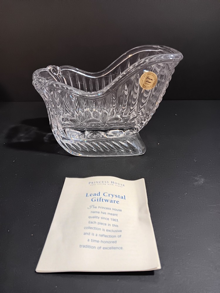 Princess House 24% Lead Crystal Sleigh Candy Dish 715 Large 7x5x4 Heavy