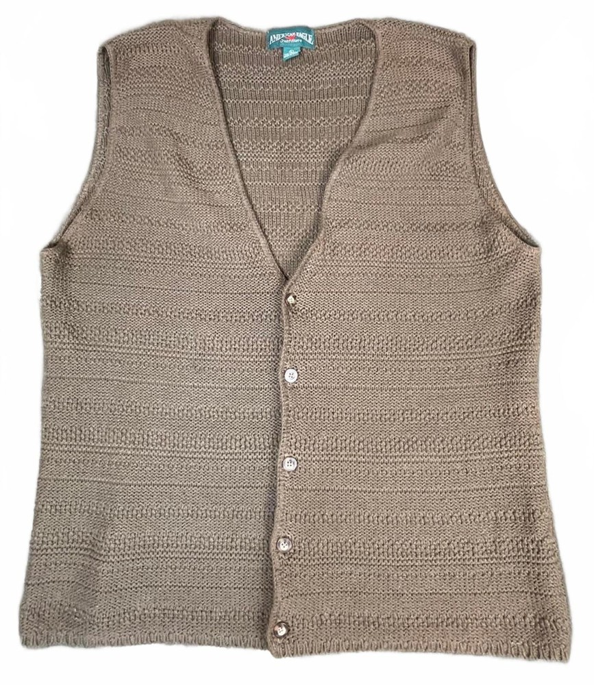 Vintage American Eagle Outfitters Brown Cotton Knit Button-Up Vest Size L